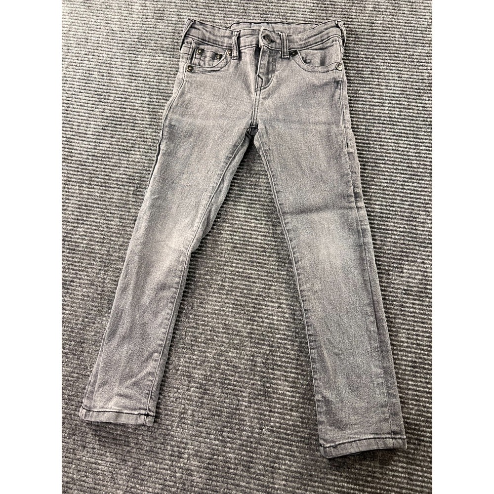 True Religion Jeans Youth 7 Geno Relaxed Slim Gray Wash Black Stitch